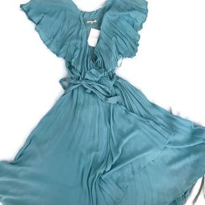CRINKLE GAUZE WRAP BUTTERFLY SLEEVE DRESS